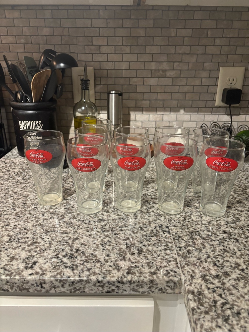 Vintage collectors Coca Cola Clear Pint Glasses with red slogan and year